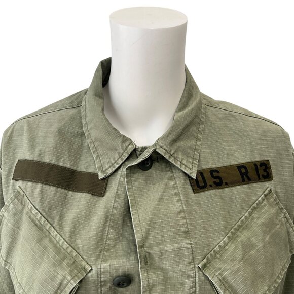 $525 R13 Olive Green Vintage Wash Military Shrunken Army Cotton Jacket sz Small - Picture 4 of 11